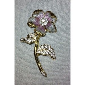 Nolan Miller Flower Brooch Vintage goldtone blue purple floral crystals signed